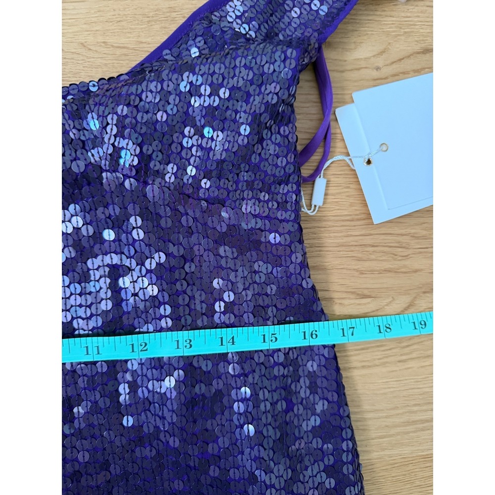 Mac Duggal Sequin V Neck Ruffle Dress Purple Size 4 Party Cocktail - Picture 8 of 8